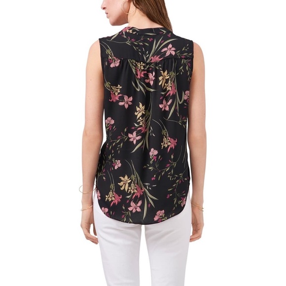 VINCE CAMUTO Floral Black Soirée Sleeveless Top - Picture 2 of 6